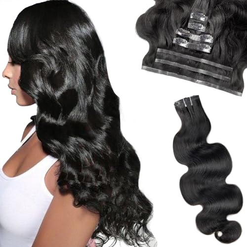 Seamless Clip In Hair Extensions Real Human Hair Invisible PU Skin Weft Body Wave Clip Ins 100% Unprocessed Brazilian Remy Human Hair Extensions 7pcs with 16Clips 100g£¨Natural Black,12 inch£©
