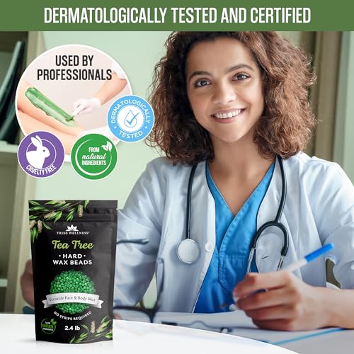 Tress Wellness Wax Beads for Sensitive Skin - Safe for Face & Skin - Dermatologically Tested - At-Home Kit for Face, Bikini, Brazilian & Full Body - Tea Tree 2.4 lb F8
