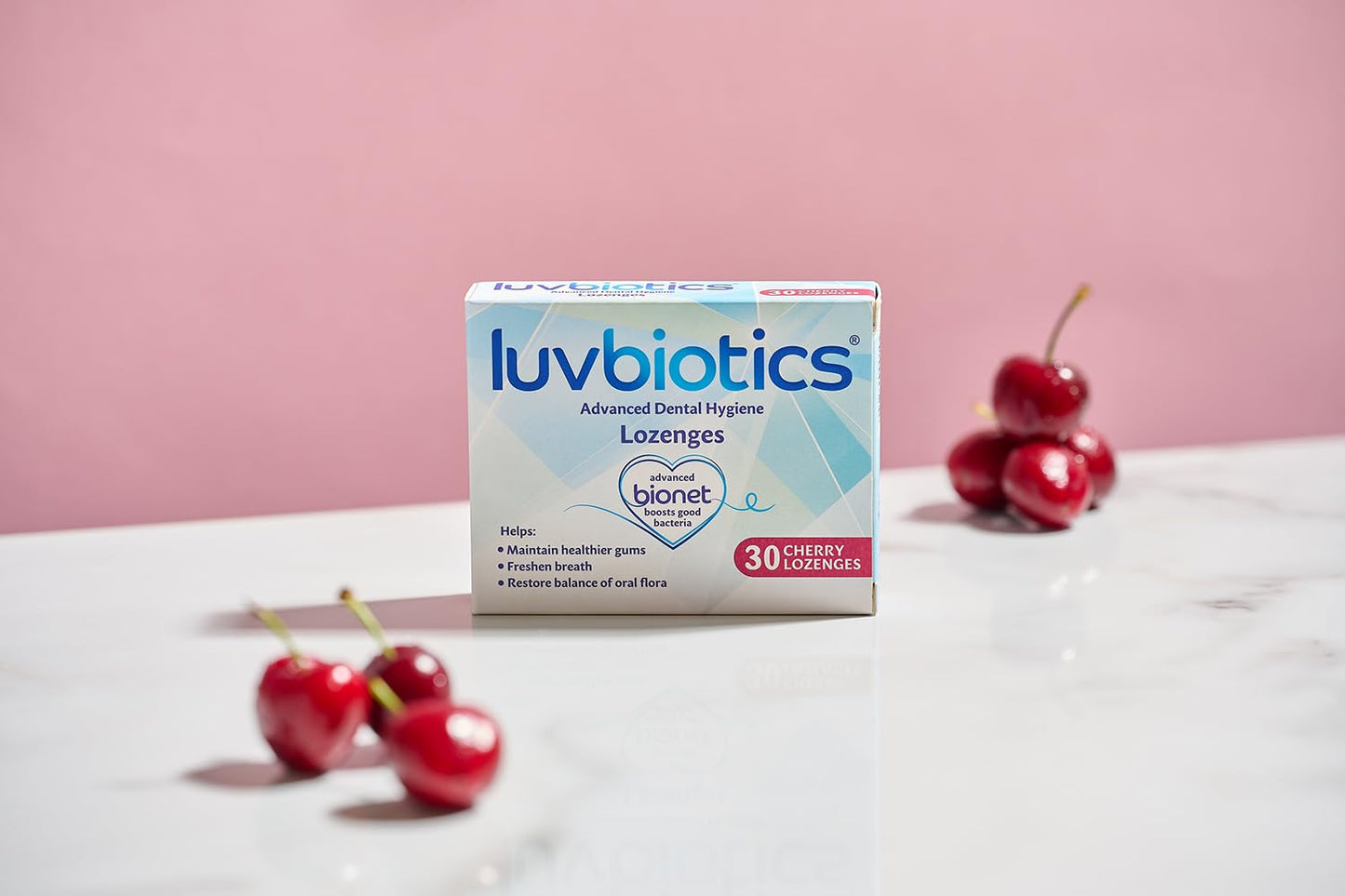 Luv Biotics Probiotic Cherry Lozenges with Xylitol for Healthy Oral Microbiome, Fresh Breath & Cavity Protection. No Artificial Colours/preservatives. 3 Pack of 30's