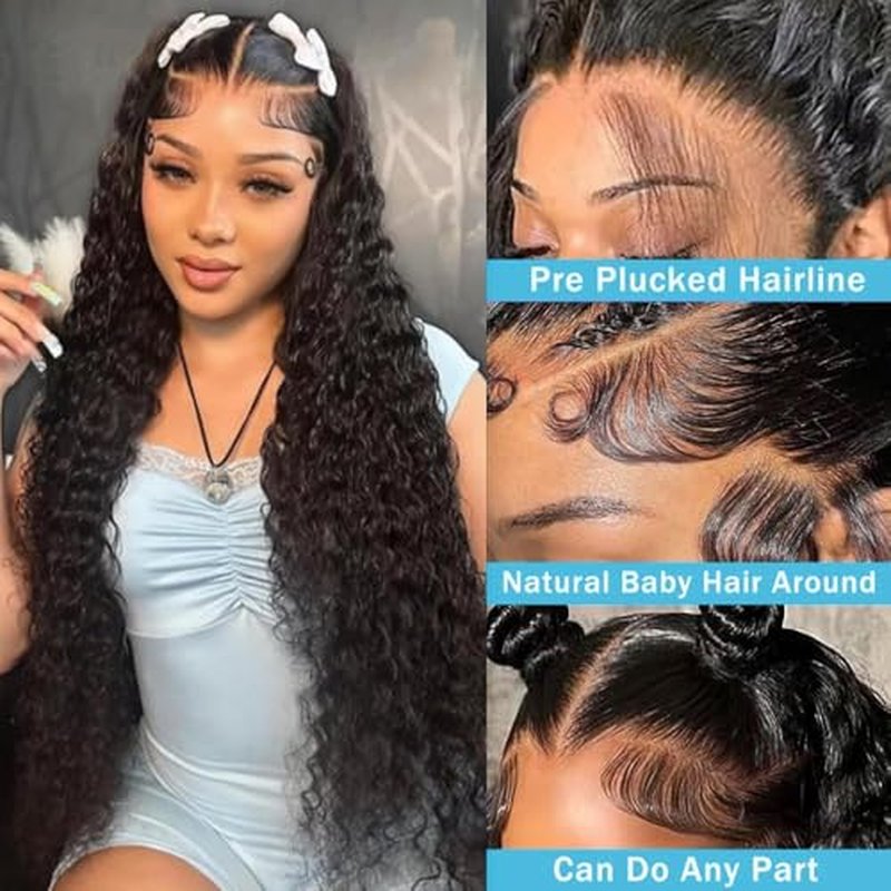 13x6 Deep Wave Lace Front Wigs Human Hair Pre Plucked HD Transparent Lace Frontal Wigs Human Hair for Women Glueless Wigs Human Hair with Baby Hair 26 Inch