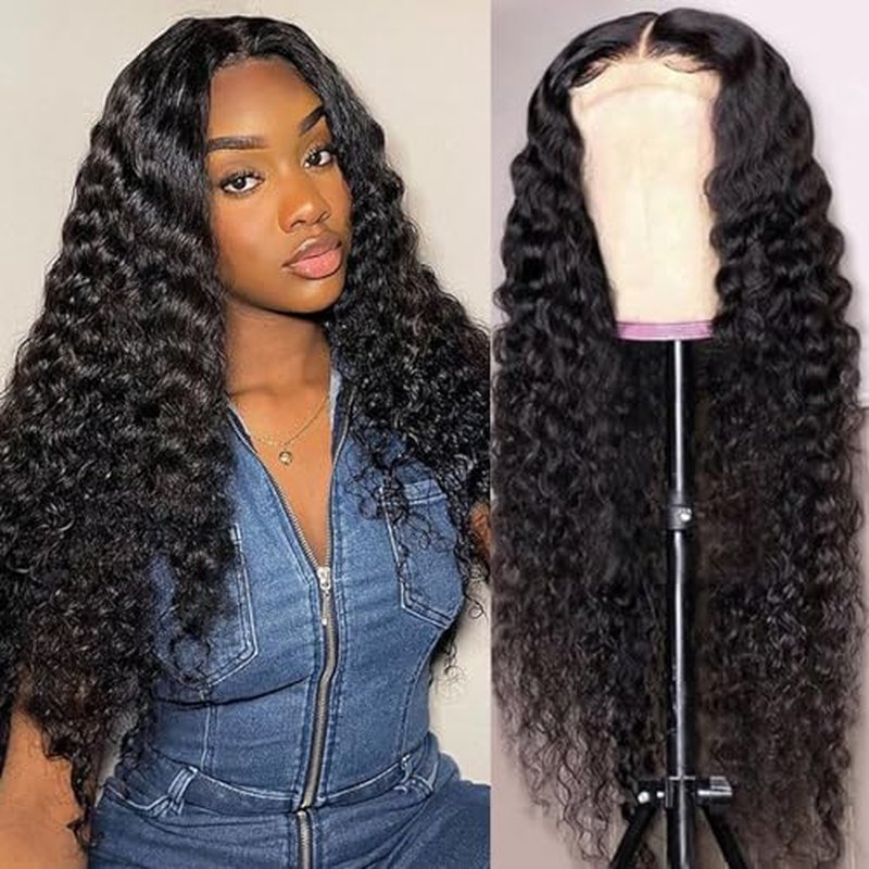 13x6 Deep Wave Lace Front Wigs Human Hair Wigs for Women 180% Density HD Transparent Deep Curly Lace Frontal Wigs Human Hair Pre Plucked with Baby Hair Natural Color 24 Inch