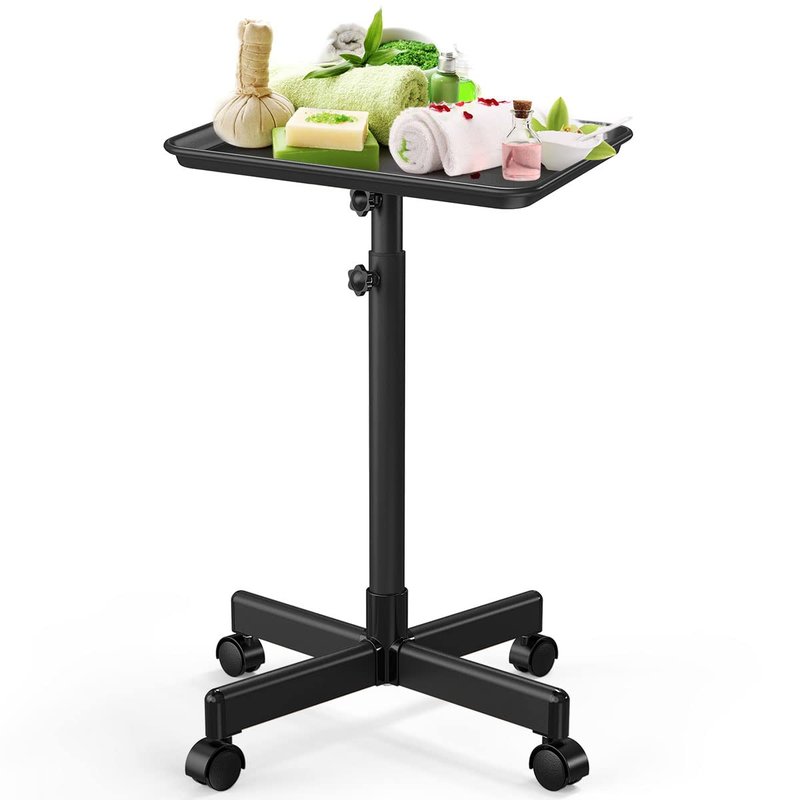 Salon Rolling Tray - Premium Aluminum Tattoo Tray for Beauty Professionals | Adjustable Height, Black