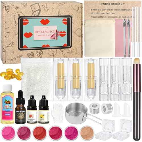 Lipstick Making Kit- 47Pcs DIY Matte Velvet Lipstick Set, Lip Gloss Kit, Make Your Own Lip Stain Kit with Beeswax Long-Lasting Quick-Drying Non-Stick Cup Lip Makeup Gift Kit for Women Beginner
