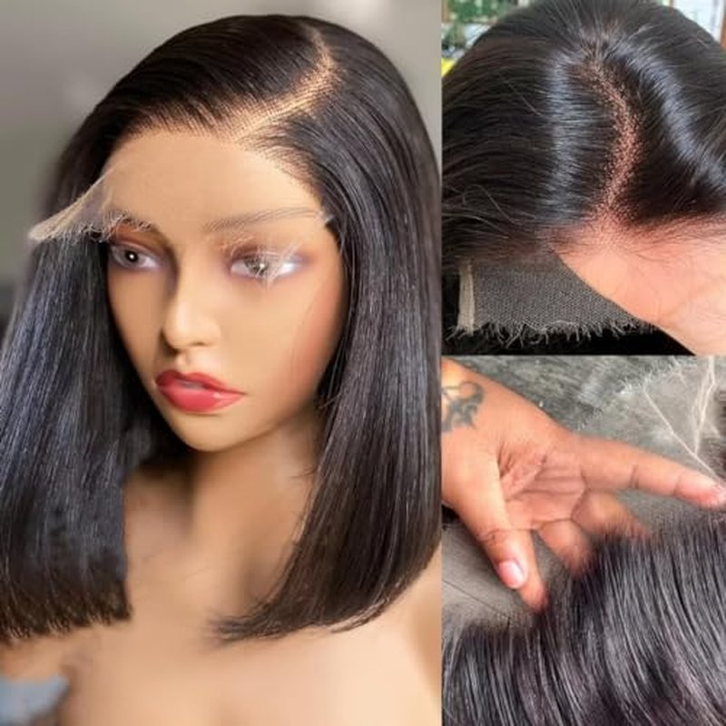 5X5 SKINLIKE Real HD Human Hair Short Bob Wigs Pre Plukced 0.10mm Ultra-thin Invisible Swiss HD Lace Closure Straight Bob Wigs Single Knot Undetectable Melted Lace Closure Wigs 150% Density 8"