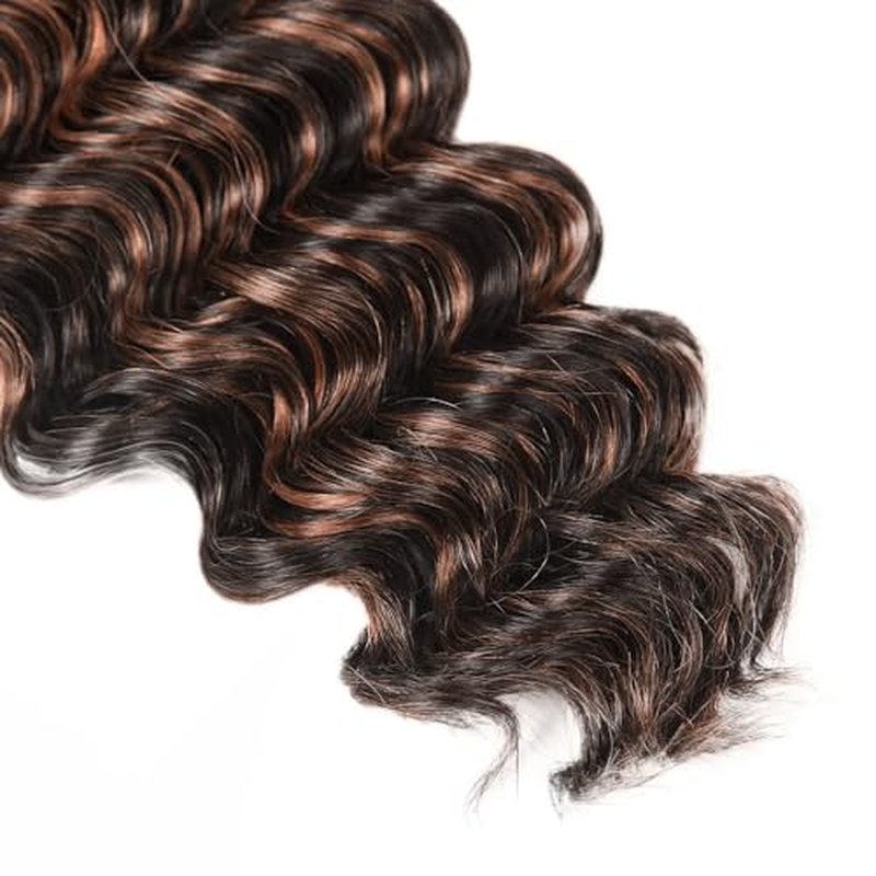 1B/30 Highlight Piano Color Bundles Deep Wave Human Hair Bundles P1B30 Black and Light Brown Mix Double Weft Brazilian Human Hair Extensions 10/12/14 Inch for Black Women