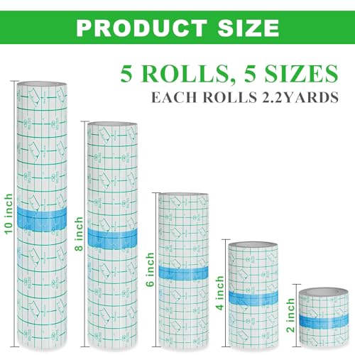 5 Rolls Tattoo Aftercare Bandage - Jconly Waterproof Tattoo Film Second Skin Tattoo Cover Up Patch Tape Healing Wrap Tattoo Supplies for Swimming, Shower, Wound Initial Healing(2,4,6,8,10 Inch)