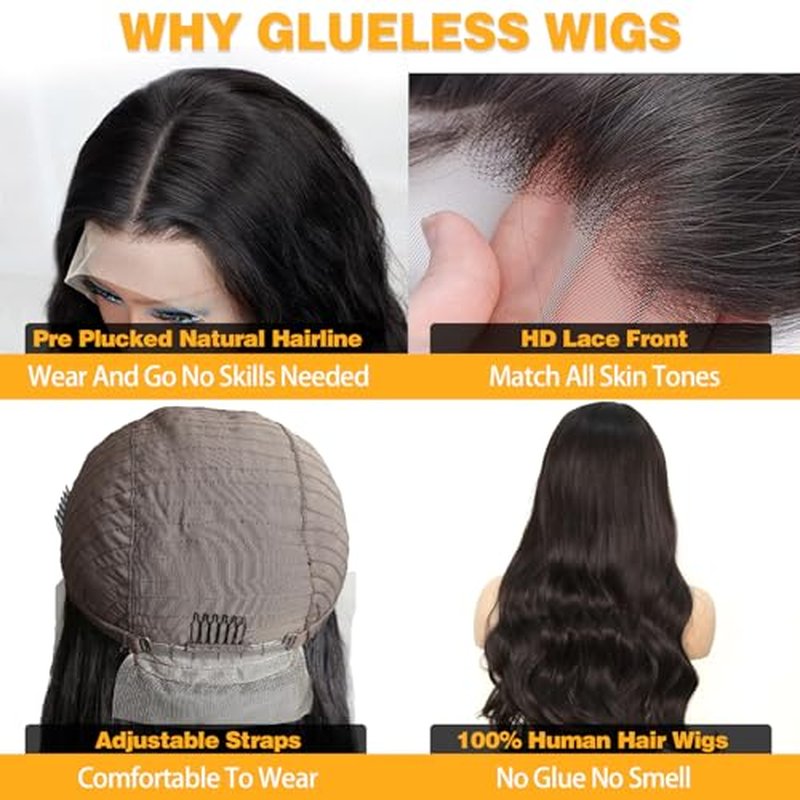 Body Wave Lace Front Wigs Human Hair 13x4 HD Transparent Lace Frontal Wigs Human Hair for Women Brazilian Virgin 180 Density Glueless Wigs Human Hair Pre Plucked with Baby Hair Natural Black 26 Inch