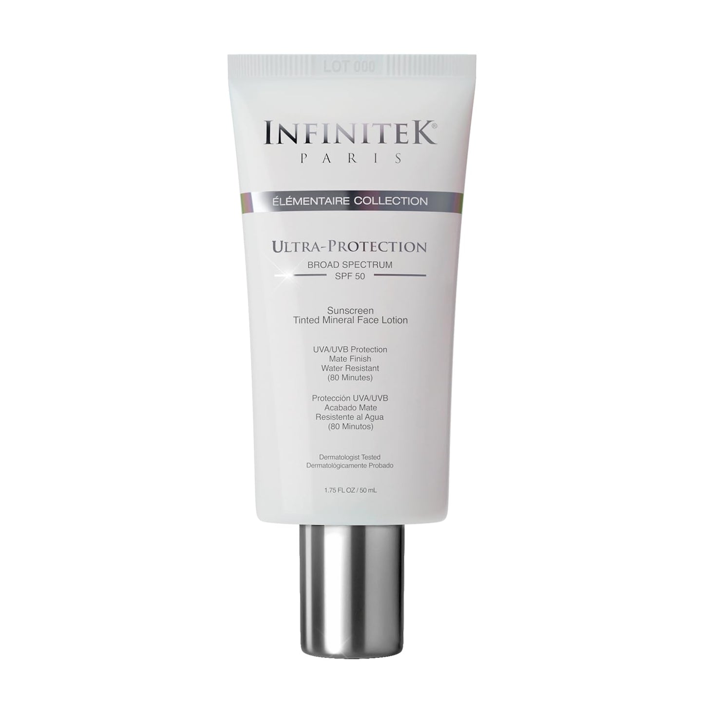 Infinitek Paris Tinted Mineral Sunscreen SPF 50 Ultra-Protection | Lightweight Daily Sunscreen for Face | Protects Against UVA/UVB Rays & Blue Light | Water Resistant (80 Minutes) | 1.75 fl oz / 50 ml