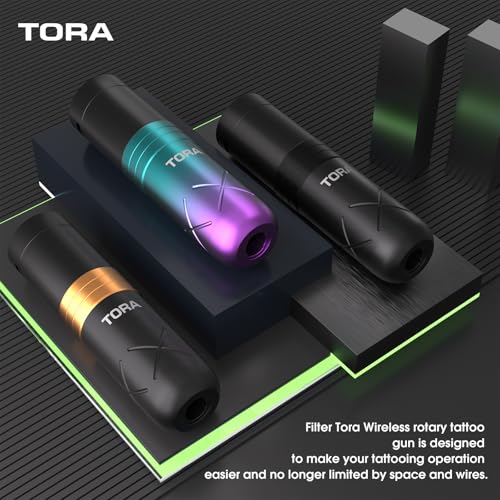 Filter Tora Tattoo Gun 3.5mm Stroke, Tattoo Machine Pen with 1600mAh Battery Power Rotary Tattoo Gun for Beginners and Artists (Blue Purple)