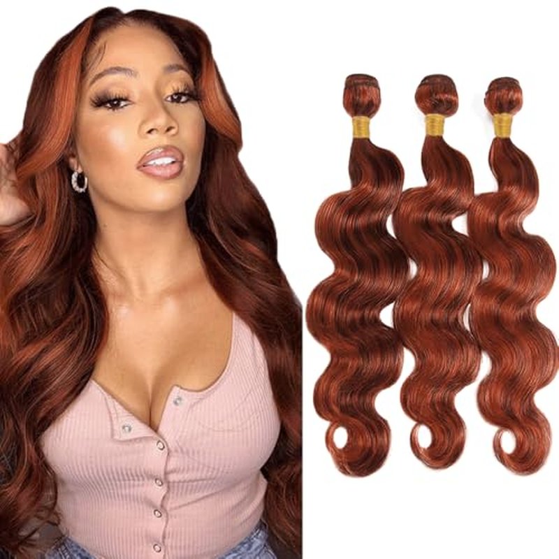 P33/350 Bundles Highlight Ginger Brown Body Wave Human Hair Bundle Two Tone Reddish Brown Mixed With 350 Orange 3 Bundles 26 28 30 Inch Ombre Copper Bundle