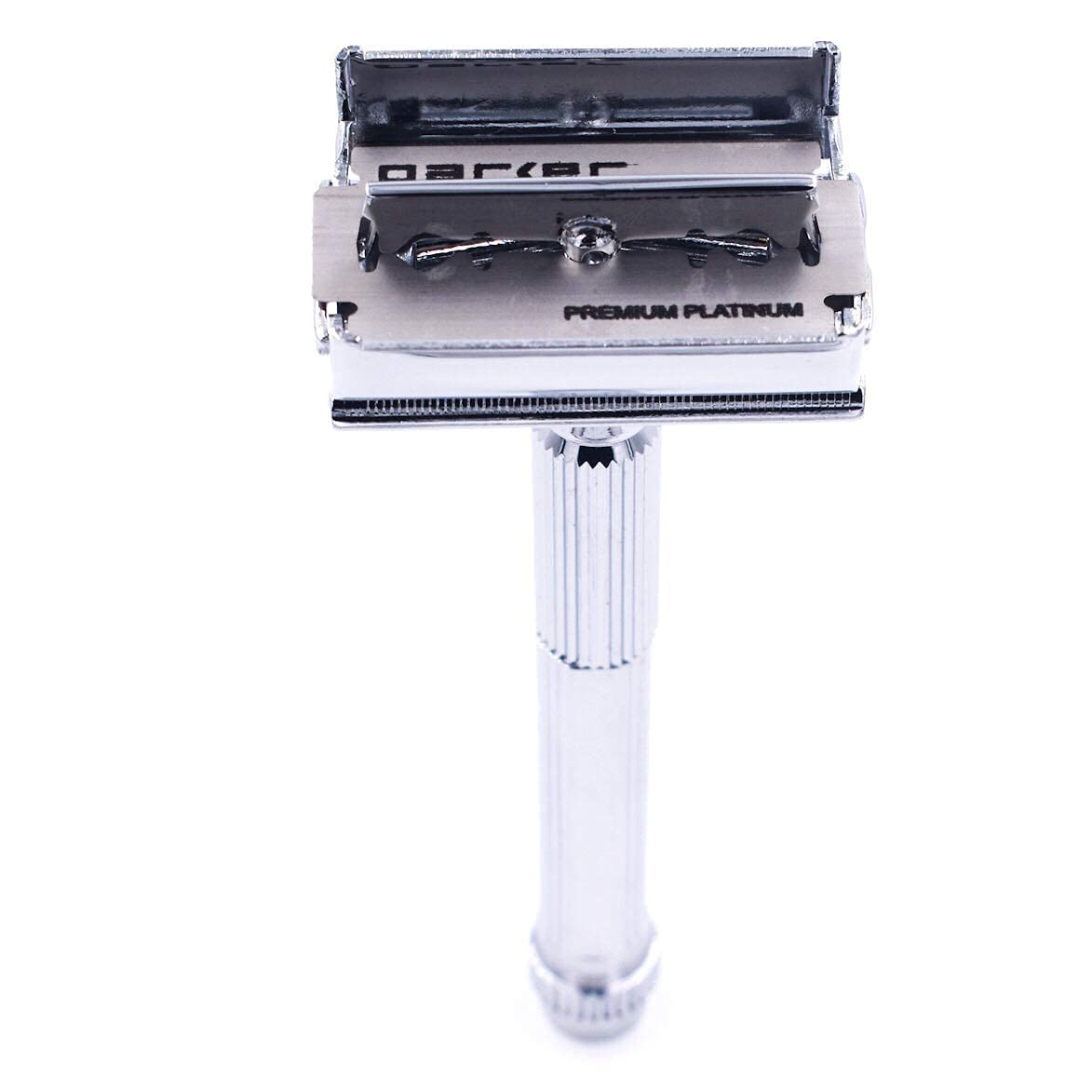Parker 60R Long Handle Butterfly-Open DE Safety Razor for Men – Solid Brass, Nickel-Plated Wet Shaving Razor – Includes 5 Platinum Blades–Close, Comfortable Shave, Reduces Razor Burn & Ingrown Hairs