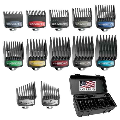 Wahl Genuine SECURE-SNAP¢ç Guide Comb Set with Colored Metal Clips and Guard Organization Caddy, 12 Full Size Attachment Guards from 1/16¡± to 1¡± for Increased Cutting Performance Grey - 3291-300
