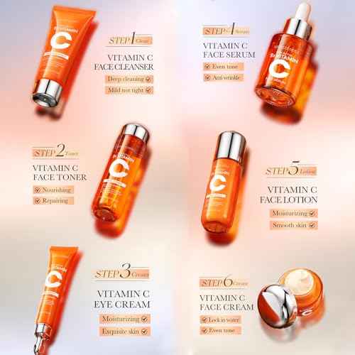 Skin Care Set Kit Vitamin C Korean Skincare Set Skin Care for Kids Includes Toner, Serum,Cleanser Gift Set for Women Teens Girls (6pcs Full Size Set)