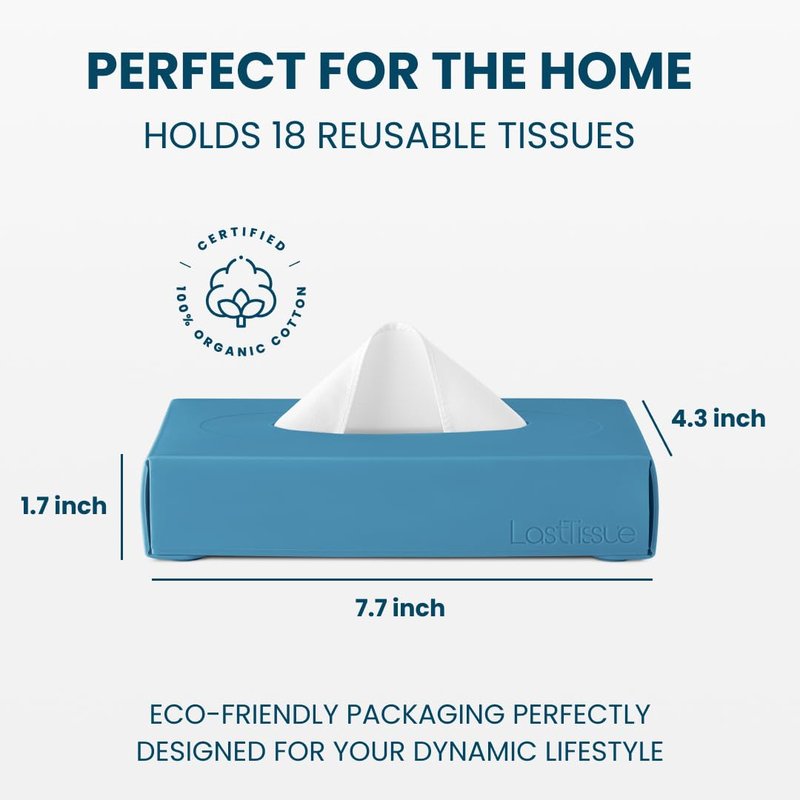 LastTissue® Reusable Cotton Tissue Box | Face Towels & Handkerchiefs for Men & Women – Washable, Sustainable Facial Tissue with Storage Case
