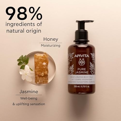 Apivita Pure Jasmine Body Milk | Moisturizes & Soothes with Jasmine, Honey & Essential Oils, 200 mL/ 6.67 oz