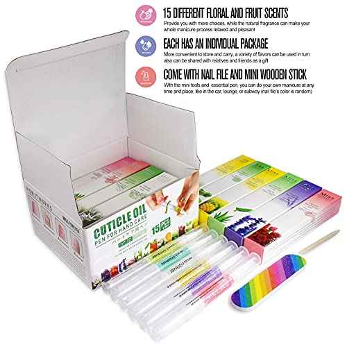 15Pcs Cuticle Oil Pen for Nail Care Products Kit Hangnail Treatment for Damaged Nails Repair Serum Strengthener Cream Moisturizer Growth Nourish Vitamin E Oil for Nail Hardener Lavender Essential Bulk