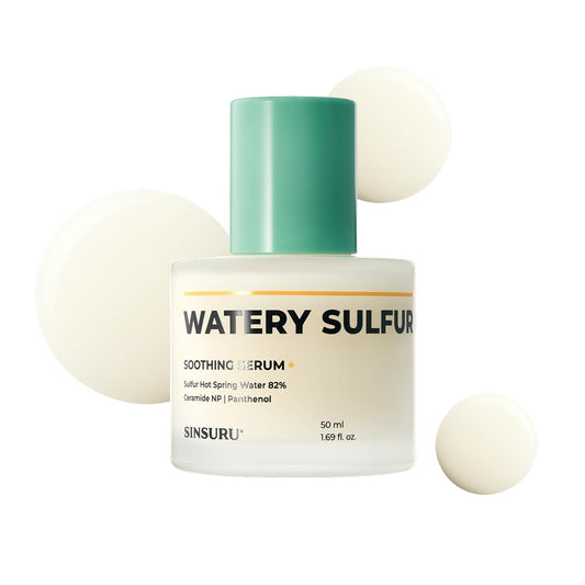 SINSURU Watery Sulfur 82 Soothing Serum – Gentle Daily Face Serum for Acne-Prone & Sensitive Skin with 82% Sulfur Hot Spring Water, Fragrance-Free Formula | Korean Skincare (1.69 fl.oz / 50ml)