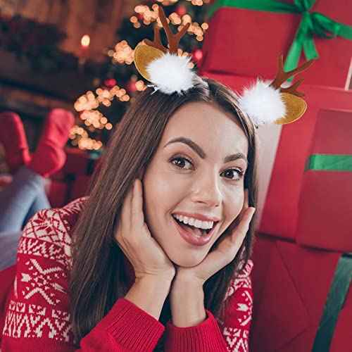 TailaiMei Christmas Hair Clip, 2 Pairs Cute Reindeer Antlers Ears Hair Accessory with Plush Ball, Christmas Hair Pins for Women Girls Kids and Party Favors