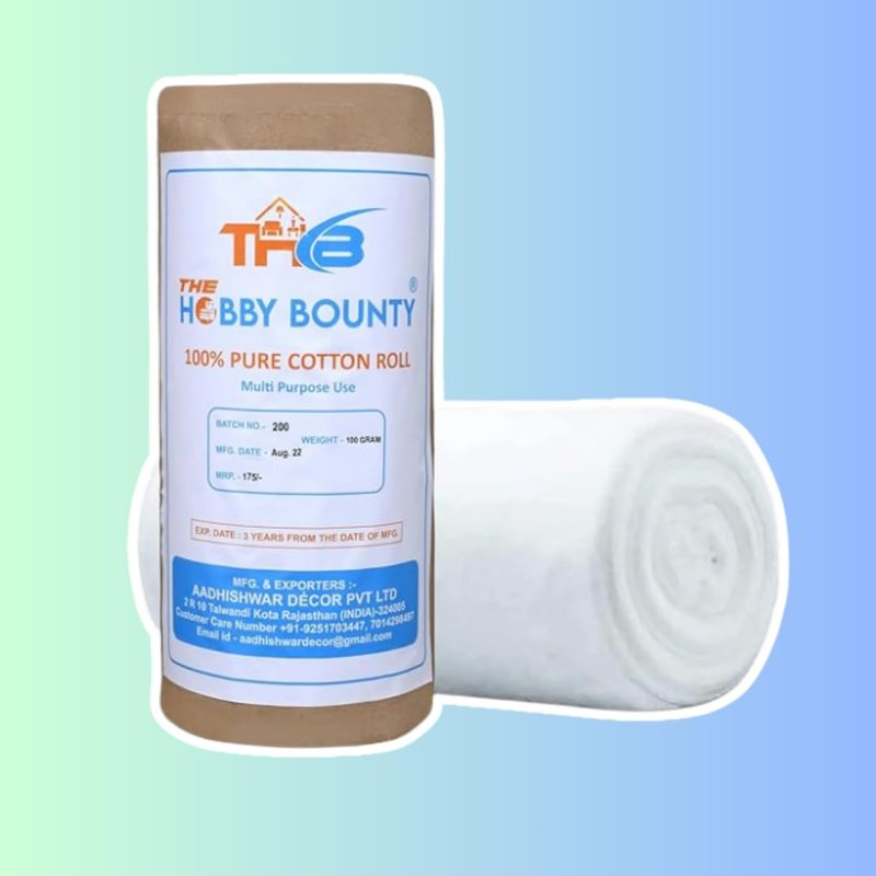 The Hobby Bounty Pure Cotton Roll Undercast Padding Roll Soft and Highly Absorbent, Makeup Remover in an Easy to Tear & Use Soft White Cotton Wool for Art Projects, Craft (500 Gram)
