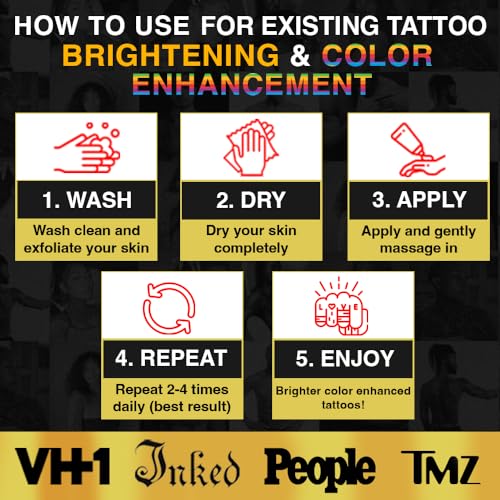 BLACK INK Advanced Color Enhancing Tattoo Aftercare + Daily Use Tattoo Brightener & Moisturizer Cream for All Skin Tones & Ink Colors ? Organic & Vegan All-Natural Care Tattoo Lotion ? Made in the USA