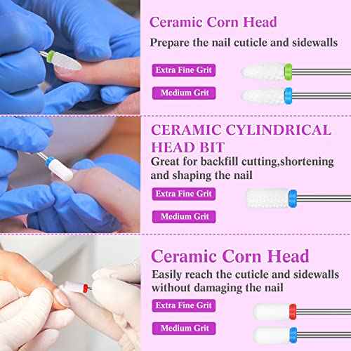 Chumia 47 Pcs Nail Drill Bits Sets 3/32 Inch Electric Diamond Ceramic Acrylic Gel Nail Bit Kit Manicure Supplies Carbide Cuticle for Manicure Drill Remover for Home Salon Gel Pedicure Tools