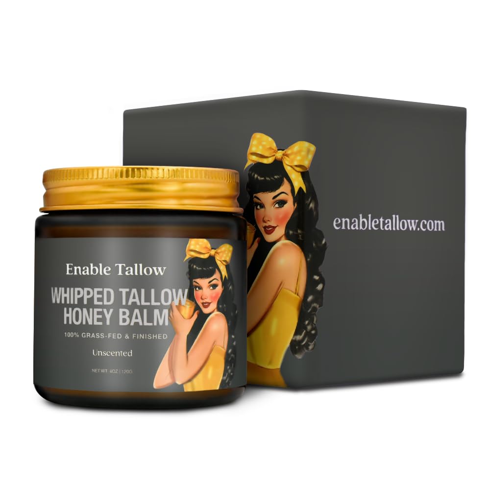 Enable Tallow Face & Body Cream – Whipped Beef Tallow & Manuka Honey Balm for Dry Skin, Eczema & Sensitive Skin – Natural Moisturizer, Unscented, Fragrance-Free, 4oz