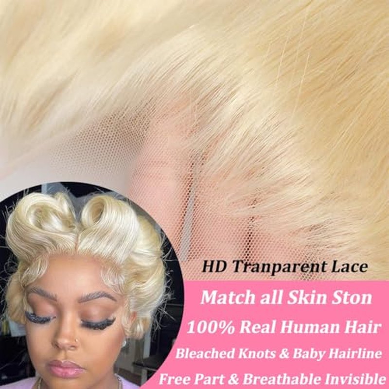 613 Blonde Wig Human Hair, 28-Inch Body Wave 13x6 HD Lace Front Wigs Pre Plucked Long Wavy Hair for Black Women 200% Density Glueless