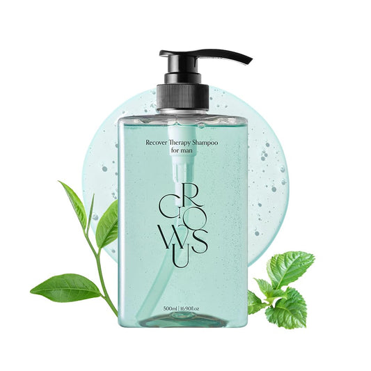 GROWUS Recover Therapy Shampoo for Men - Tea Tree, Peppermint, Scalp Sebum Control, Strengthening and Free from Paraben and Sulfate Anti Hair Loss Shampoo for Dry Scalp (16.9 Fl Oz / 500ml)