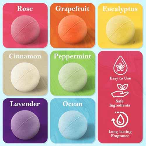 Bath Bombs Set, 7 Packs Bubble Fizzies Relaxation with Shea Butter, Dry Skin Moisturize, Birthday, Idea for Women, Wife, Girlfriend