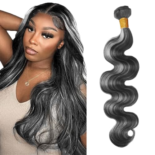 Ombre Bundles P1Bgrey Body Wave Human Hair Bundle Hgihlight Grey Hair Extensions Two Tone Salt And Pepper 1 Bundles 22 Inch #1Bgray Body Wave Bundles 100G