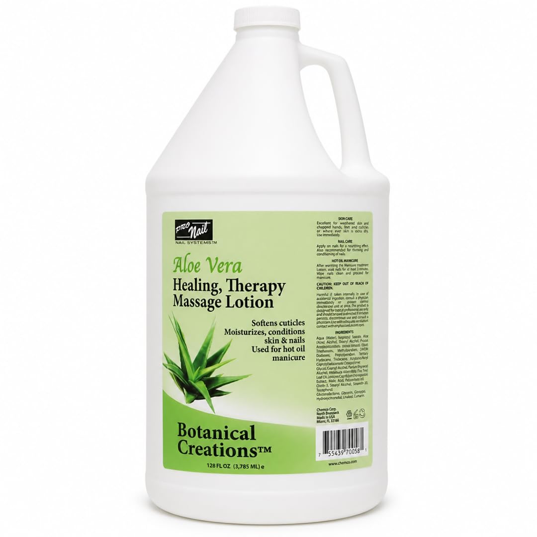 PRO NAIL - Healing Therapy Massage Lotion - Professional Pedicure, Body and Hot Oil Manicure, Infused with Natural Oils, Vitamins, Panthenol and Amino Acids (Aloe Vera, 1 Gallon)