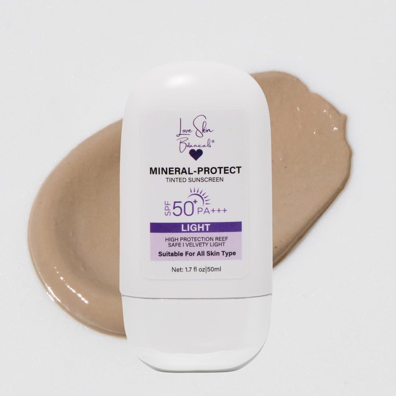 Love Skin Botanicals Mineral Protect Tinted Sunscreen SPF 50 PA+++ – Light Tint | 100% Mineral, Reef-Safe, Chemical-Free, Unscented, Daily Face Sunscreen