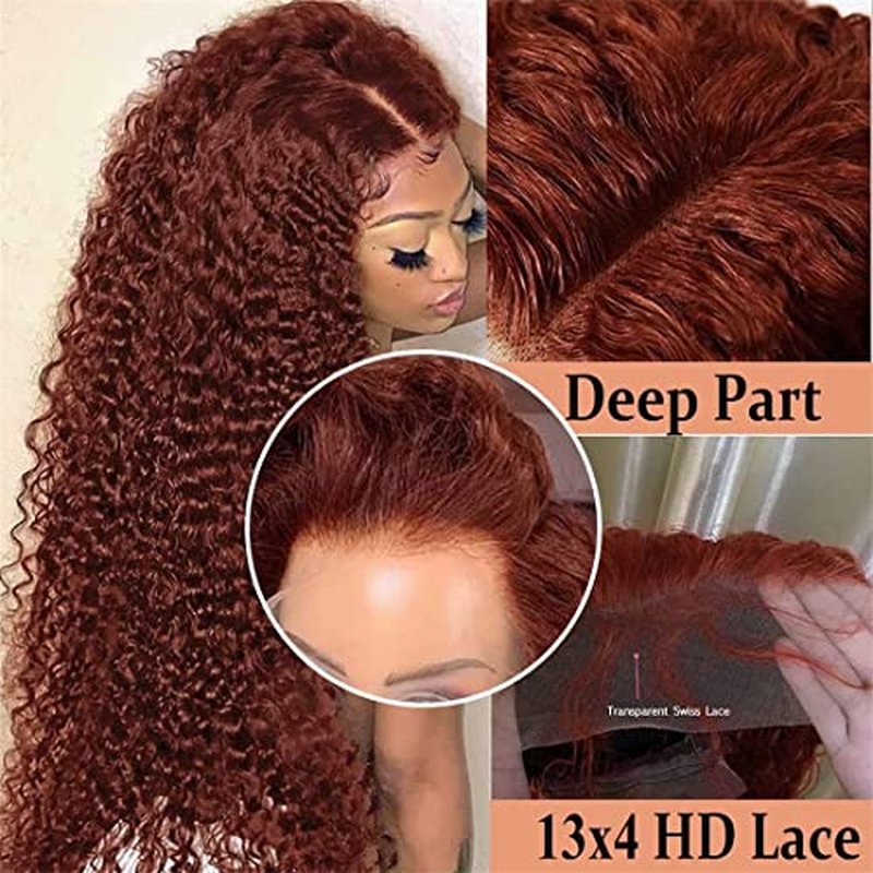 Siyun Show 13x4 Reddish Brown Deep Wave Lace Front Wigs Human Hair Wigs for Black Women Pre Plucked 180% Density Auburn Wig 28 Inch