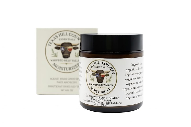 Texas Hill Country Essentials Beef Tallow Moisturizer- 100% Grass-Fed | Whipped Face & Body Balm | Nautral Skincare for Dry, Senstive Skin | Lightly Scented | 4oz