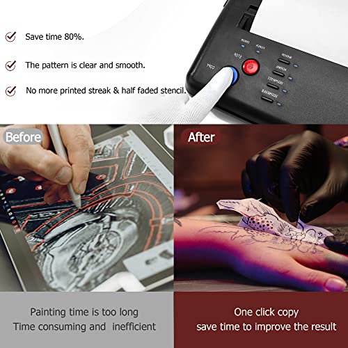 Tattoo Transfer Stencil Machine with 20 Thermal Tattoo Kit Copier Printer Tattoo Transfer Stencil Paper Tattoo Stencil Printer Machine for Tattoos Black Version