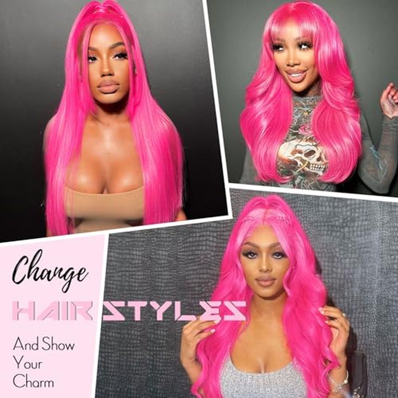 Pink Lace Front Wig - Human Hair Body Wave, 13x4, Pre-Plucked, 200 Density HD Lace Frontal, 24 Inch
