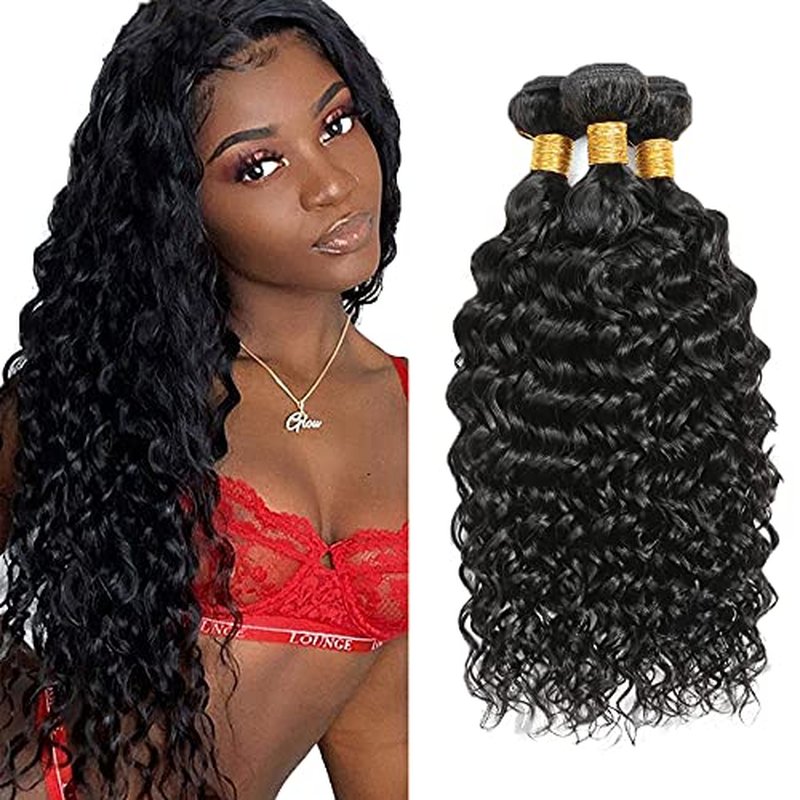 Human Hair Bundles Water Wave Bundles 34 34 34 Inch #1B Natural Color Water Wave Human Hair Extensions Double Weft Unprocessed Brazilian Virgin Hair 3 Bundle 50 Grams Per Bundle