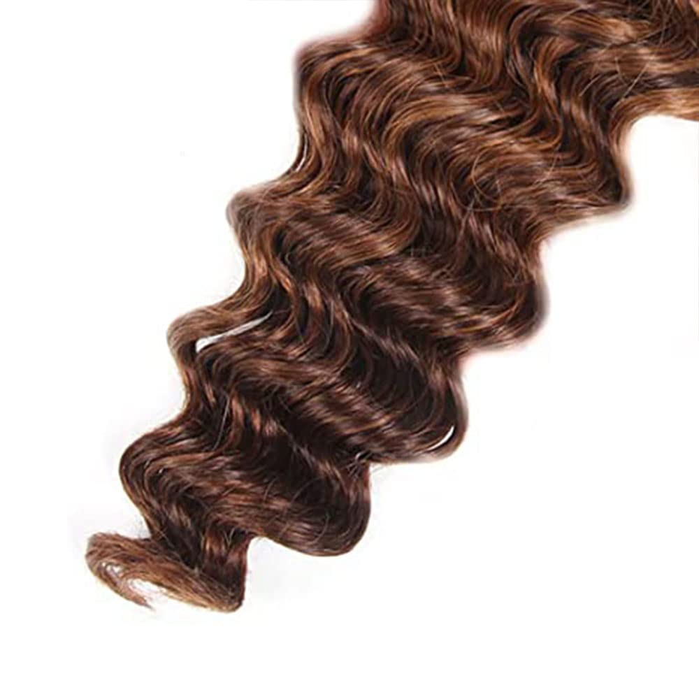 Deep Wave Brown Human Hair Bundle - 100% Unprocessed Virgin Brazilian Extensions | 24 Inch Piano Color