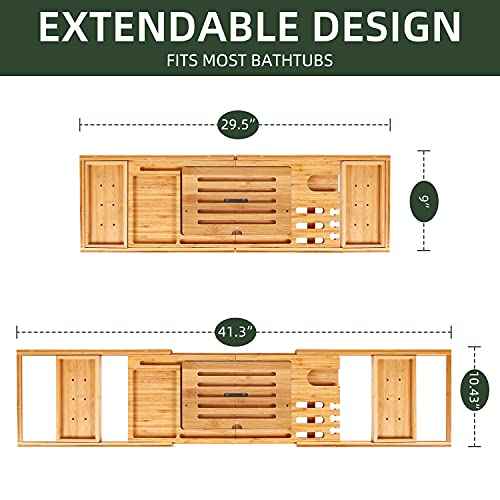 Bathtub Tray Ohuhu Premium Bamboo Bathtub Caddy Tray Expandable Foldable Bath Tray with Anti-Slip Grips Soap Wine Phone Holder Mothers Day