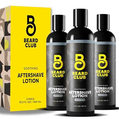 The Beard Club Aftershave for Men ? Soothing After Shave Lotion for Men with Chamomile, Tea Tree Oil & Willow Bark ? Post Shave Balm Calms Irritation, Prevents Razor Burn & Bumps - 3.4 Fl Oz - 3 Pack