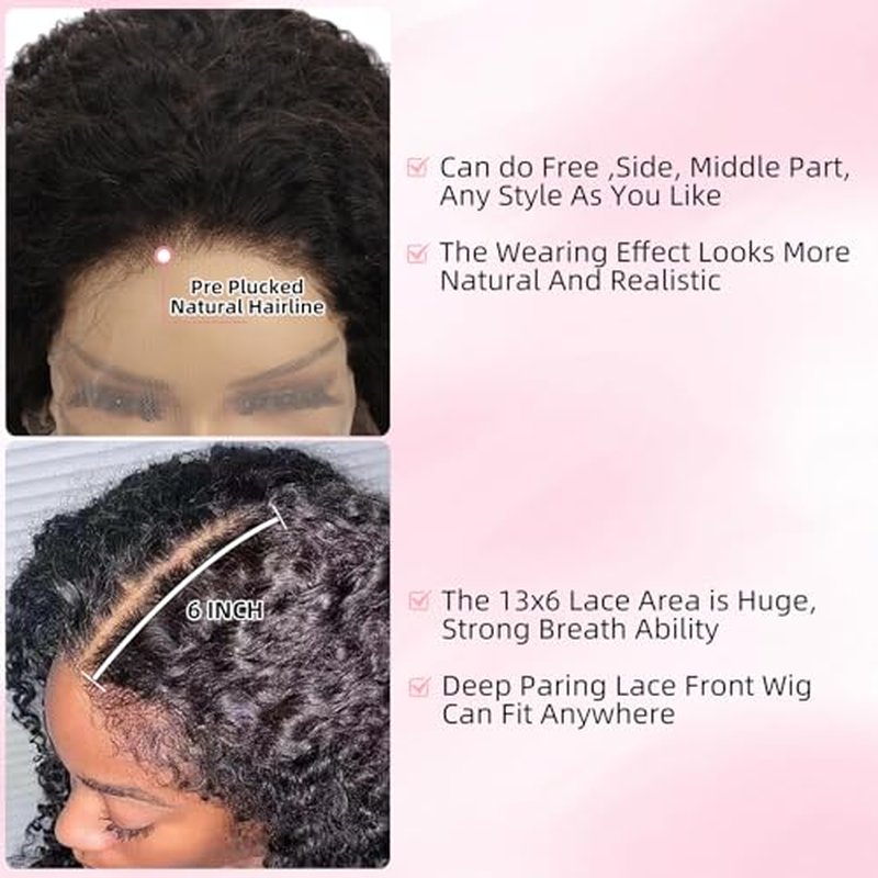 Afro Kinkycurly Wig Human Hair 13x6 Lace Front Wig Kinky Curly100% Real Human Hair Wigs 200 Density 20 Inch True to Length and Density 13x6 Lace Wigs for Women Preplucked Hairline Natural Black Color