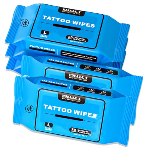 Emalla Tattoo Wipes, Large 100pcs All in One Premium Tattoo Care Wipes to Clean Skin and Tattoo Aftercare Tattoo Supplies (5 Pack)