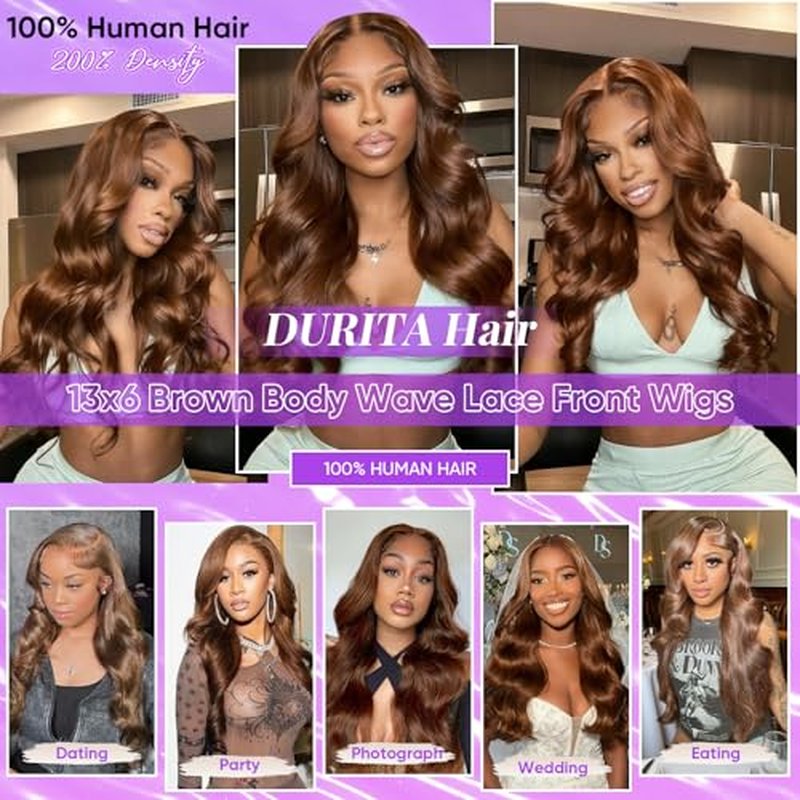 26 Inch Brown Body Wave Human Hair Wig Pre Plucked 13x6 HD Transparent Lace Frontal Wigs Human Hair 200% Density Glueless Brown Body Wave Lace Frontal Wigs for Women
