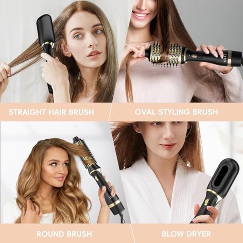 Hair Dryer Brush Set, Multifunctional Hot Air Brush for Salon Blowouts, Negative Ion Technology & Quick Drying, Shiny and Less Frizz, Black Champagne