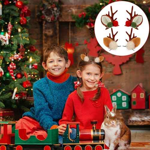 2 Pairs Reindeer Antler Hair Clips - Deer Antler Hair Pins, Christmas Hair Accessories for Women & Girls