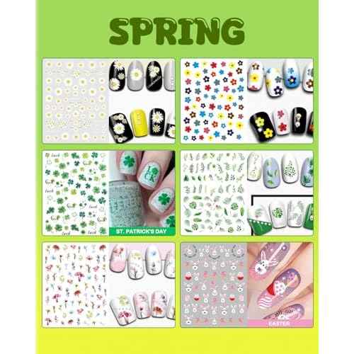 24 Sheets Seasonal Nail Art Stickers, Four Season Variety Pack All Holiday Nail Decals, Self-Adhesive Varied Design for Flowers Butterflies Halloween Christmas Spring Summer Fall Decoration