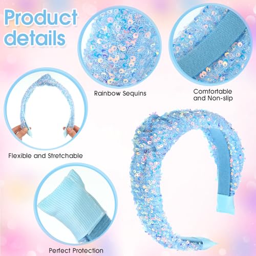 6 Pcs Sequin Knotted Headband for Girls Women Sparkly Knot Headbands Kids Rainbow Knotted Hair Bands Glitter Hair Accessories for Birthday Party Christmas