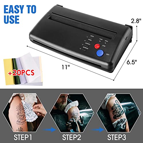 Tattoo Transfer Stencil Machine with 20 Thermal Tattoo Kit Copier Printer Tattoo Transfer Stencil Paper Tattoo Stencil Printer Machine for Tattoos Black Version