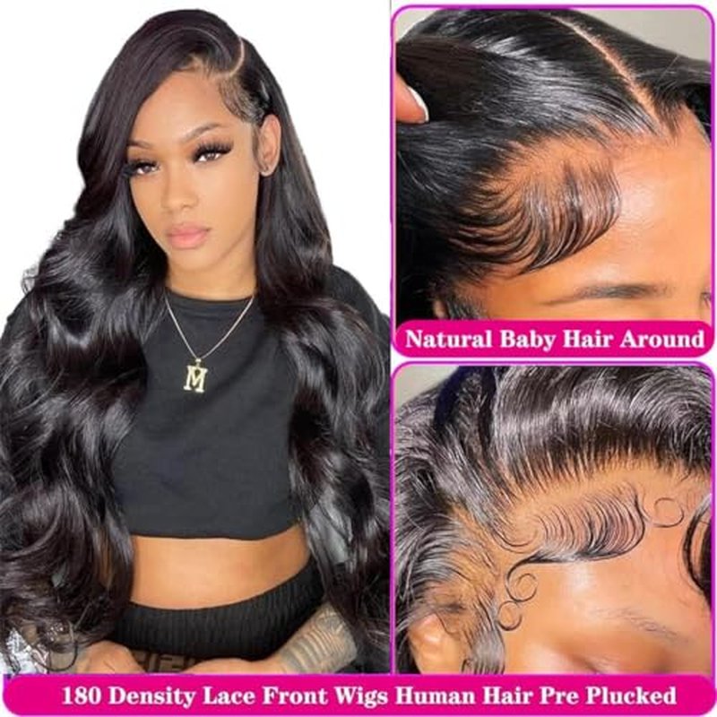 24 Inch Lace Front Wigs Human Hair 10A 6x4 Glueless Wigs Human Hair Pre Plucked Pre Cut Body Wave Lace Front Wigs Human Hair 180% Denisty HD Transparent Lace Frontal Wigs Human Hair For Black Women