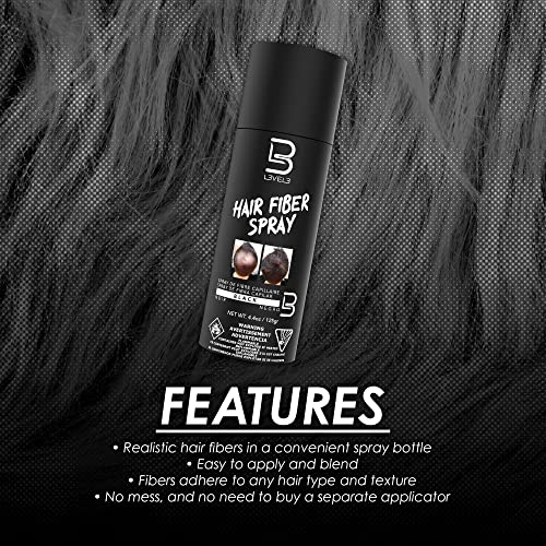 L3 Level 3 Black Hair Fiber Spray - Covers Bald Spots & Thinning Hair - Instant Gray Coverage & Thicker Hair Appearance